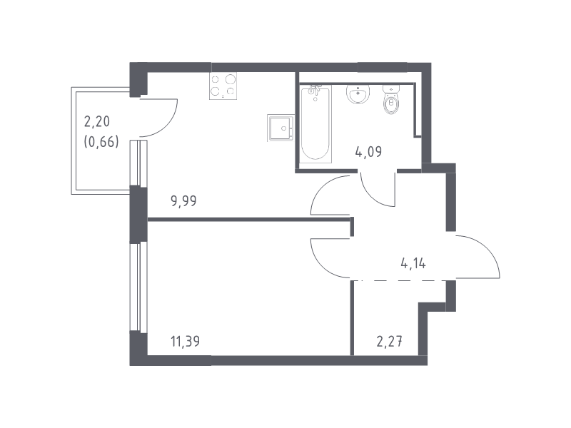 1-комнатная квартира, 32.54 м² - планировка, фото №1