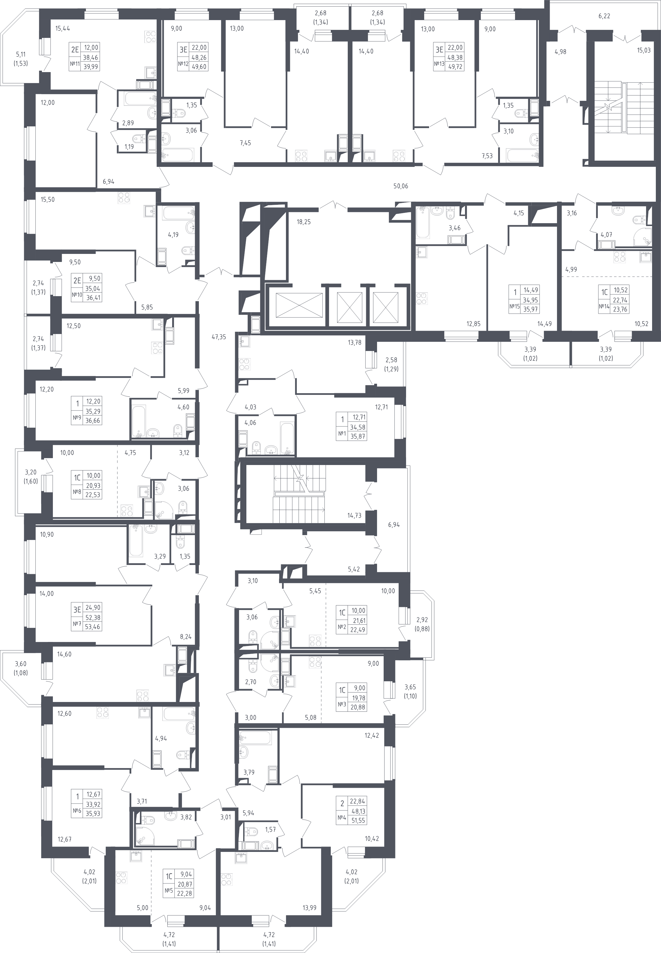 2-комнатная (Евро) квартира, 39.99 м² - планировка этажа