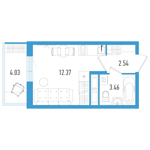 Квартира-студия, 19.58 м² - планировка, фото №1