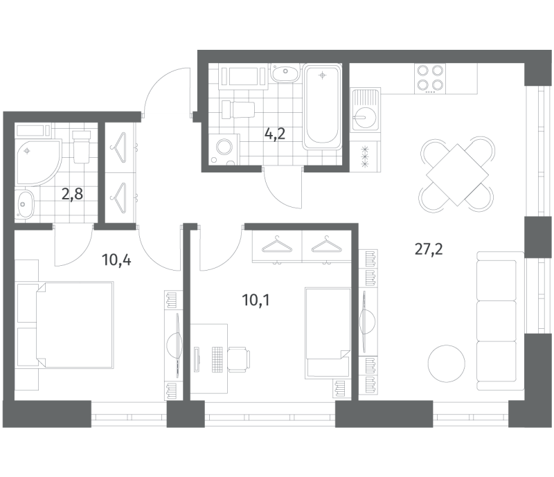 2-комнатная квартира, 54.66 м² в ЖК "NewПитер 2.0" - планировка, фото №1