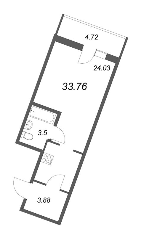 Квартира-студия, 33 м² - планировка, фото №1