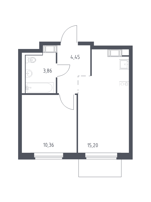 2-комнатная (Евро) квартира, 33.87 м² в ЖК "Квартал Торики" - планировка, фото №1