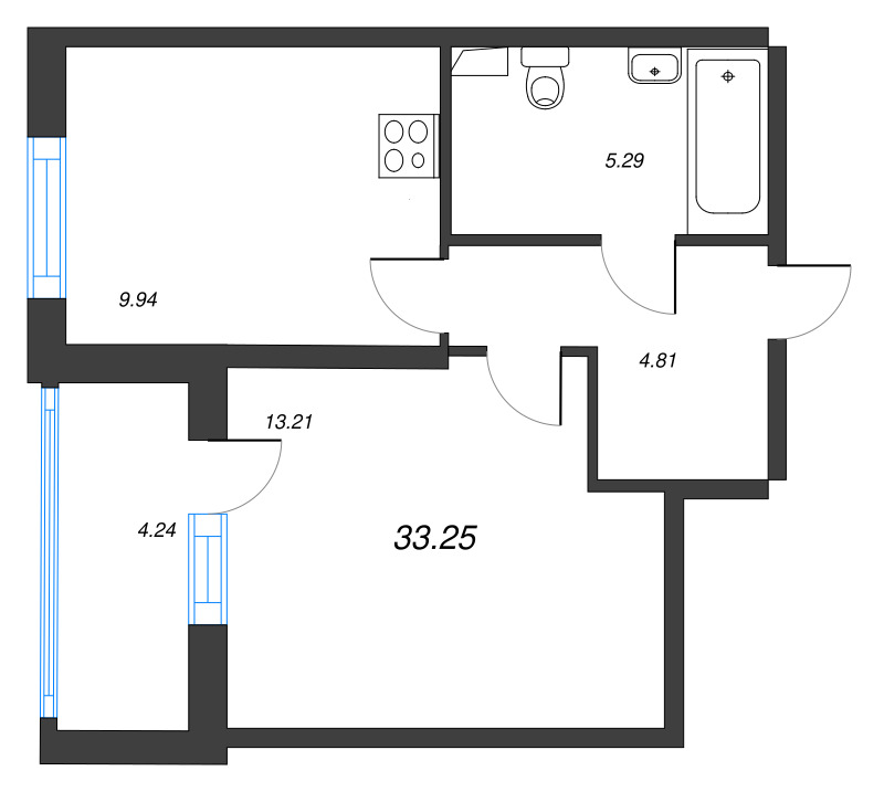 1-комнатная квартира, 33.25 м² в ЖК "Любоград" - планировка, фото №1