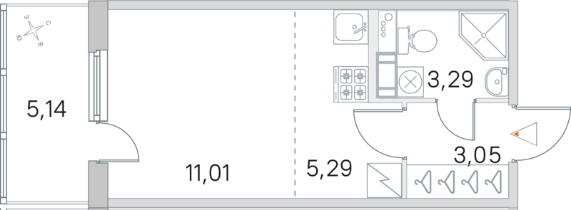 Квартира-студия, 22.64 м² - планировка, фото №1