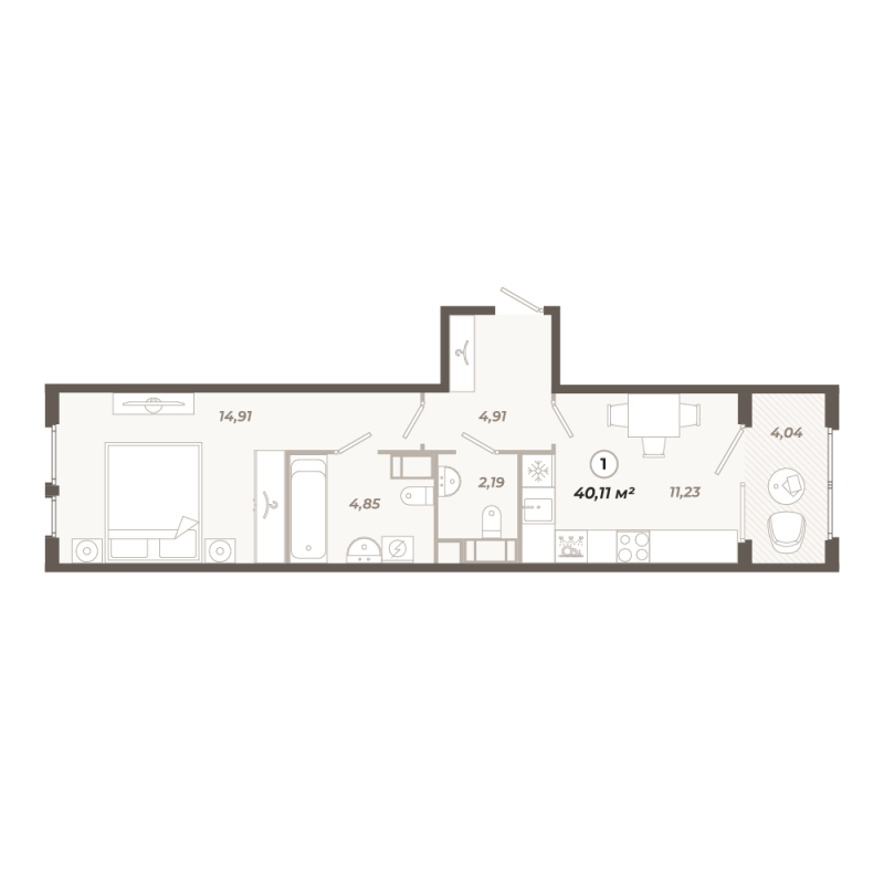 1-комнатная квартира, 40.11 м² в ЖК "Знатный" - планировка, фото №1
