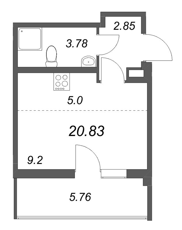 Квартира-студия, 20.83 м² - планировка, фото №1