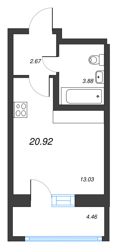 Квартира-студия, 20.92 м² в ЖК "Искра-Сити" - планировка, фото №1