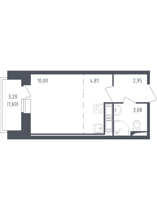 Квартира-студия, 22.44 м² в ЖК "Живи! В Рыбацком" - планировка, фото №1