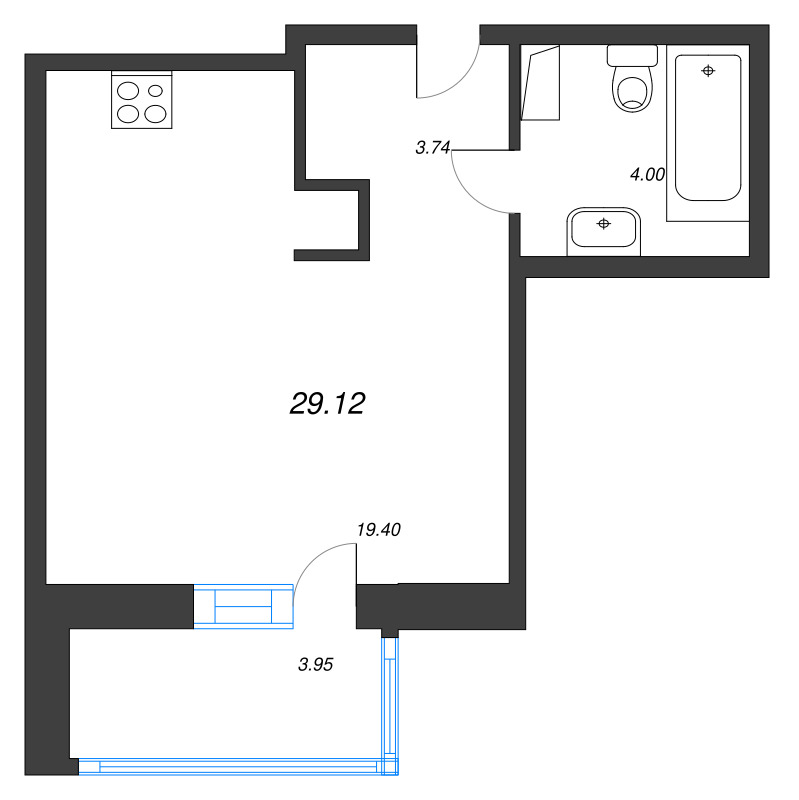Квартира-студия, 29.12 м² в ЖК "Уютный" - планировка, фото №1