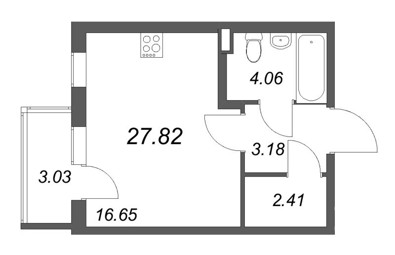 Квартира-студия, 27.82 м² в ЖК "Новая история" - планировка, фото №1