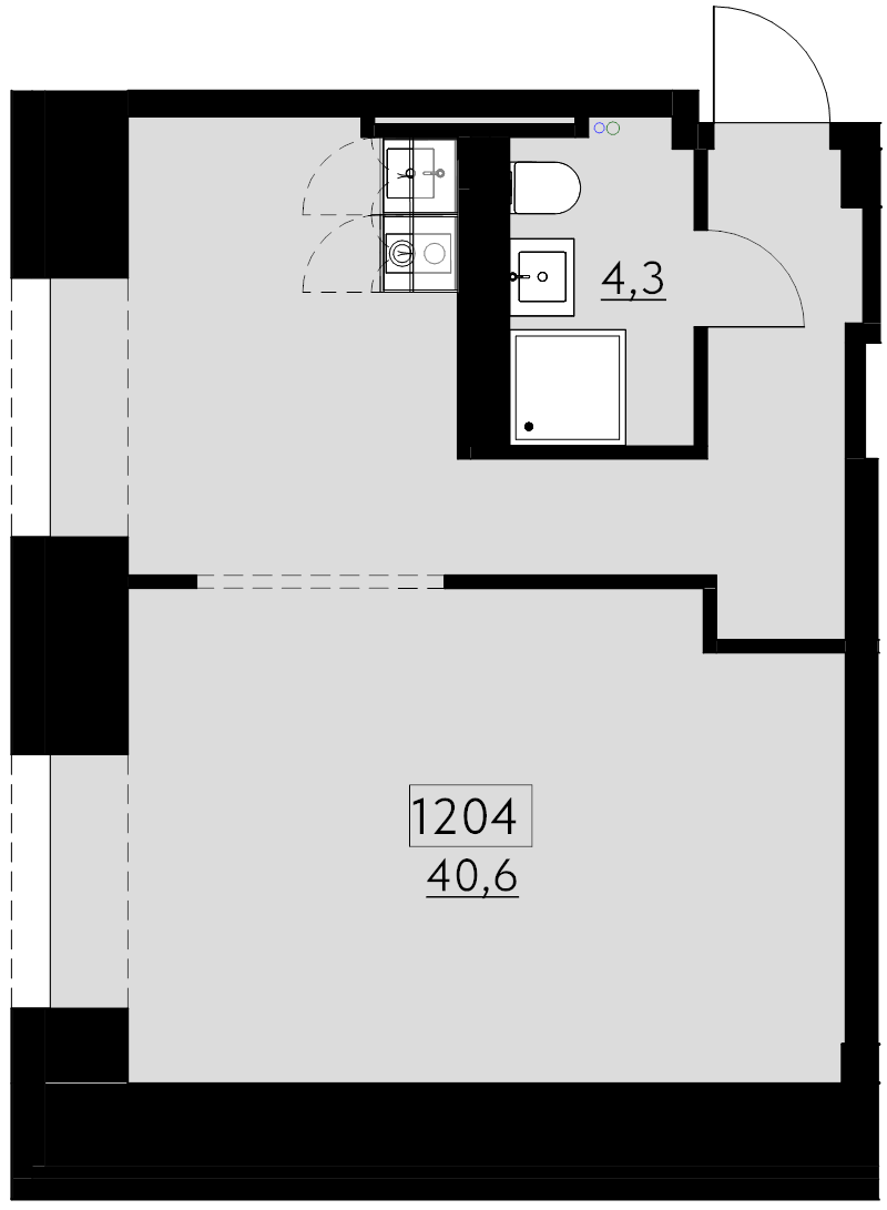 Квартира-студия, 40.6 м² в ЖК "Авеню на Карповке" - планировка, фото №1