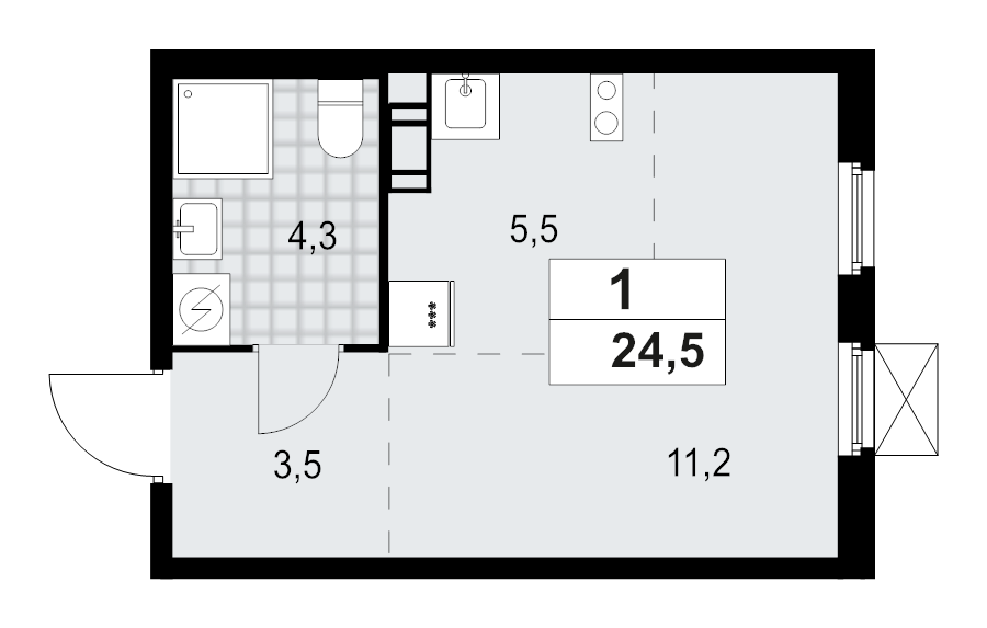 Квартира-студия, 24.5 м² в ЖК "А101 Всеволожск" - планировка, фото №1