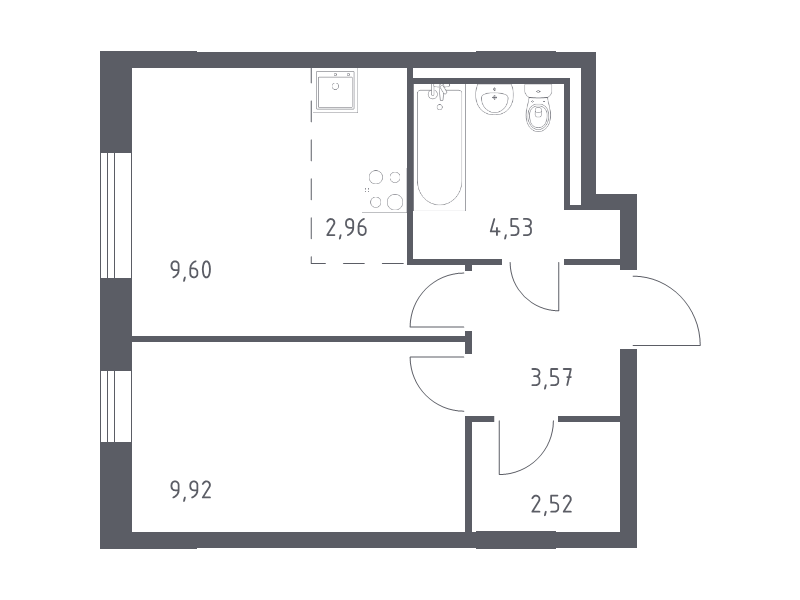 1-комнатная квартира, 33.1 м² в ЖК "Квартал Лаголово" - планировка, фото №1