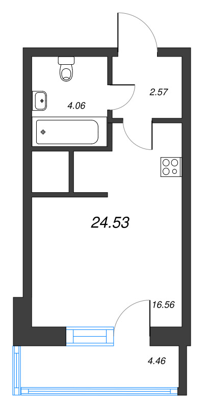 Квартира-студия, 24.53 м² - планировка, фото №1
