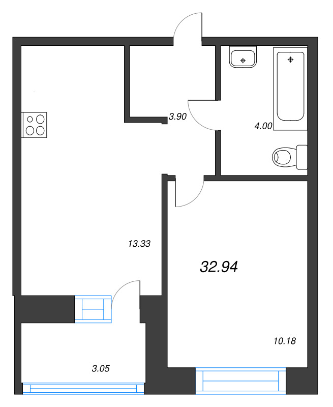 1-комнатная квартира, 32.94 м² в ЖК "Уютный" - планировка, фото №1