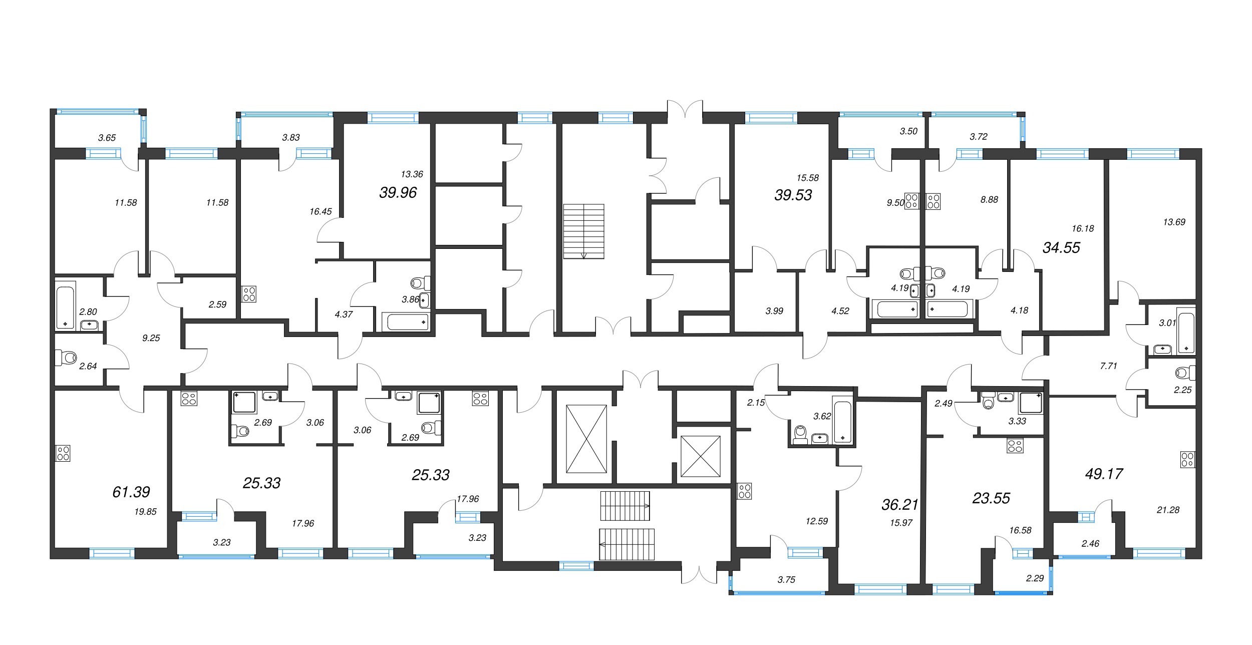 1-комнатная квартира, 34.55 м² - планировка этажа