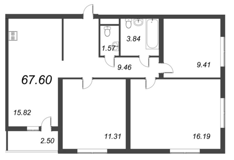 4-комнатная (Евро) квартира, 65 м² - планировка, фото №1