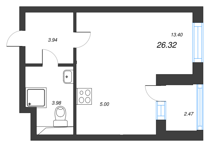 Квартира-студия, 26.32 м² в ЖК "Любоград" - планировка, фото №1