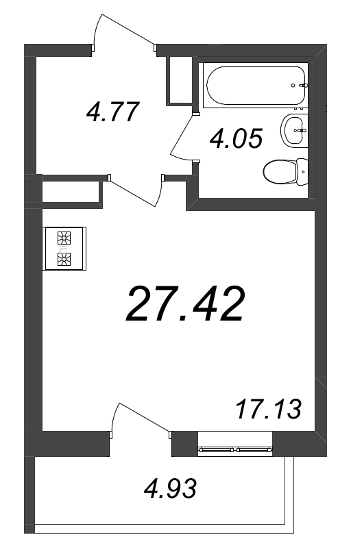 Квартира-студия, 27.42 м² - планировка, фото №1