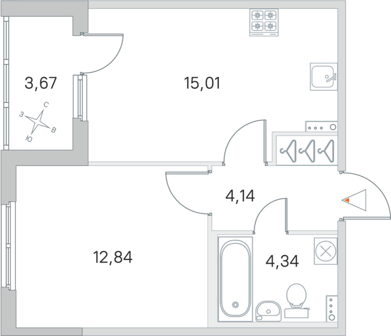 2-комнатная (Евро) квартира, 36.33 м² в ЖК "Любоград" - планировка, фото №1