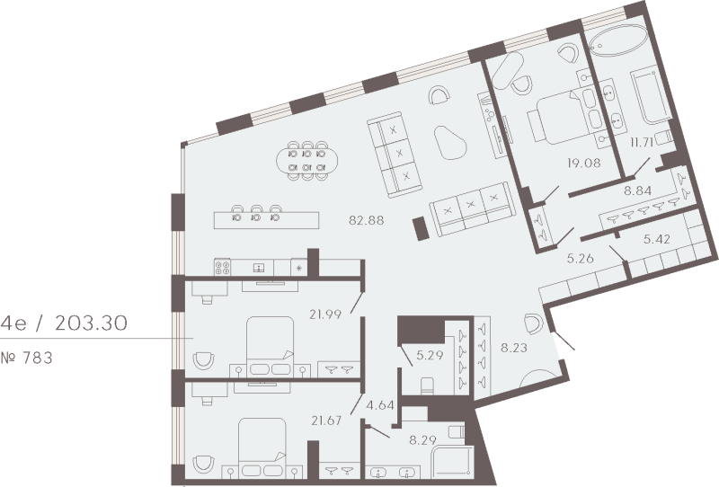 4-комнатная (Евро) квартира, 203.3 м² в ЖК "17/33 Петровский остров" - планировка, фото №1