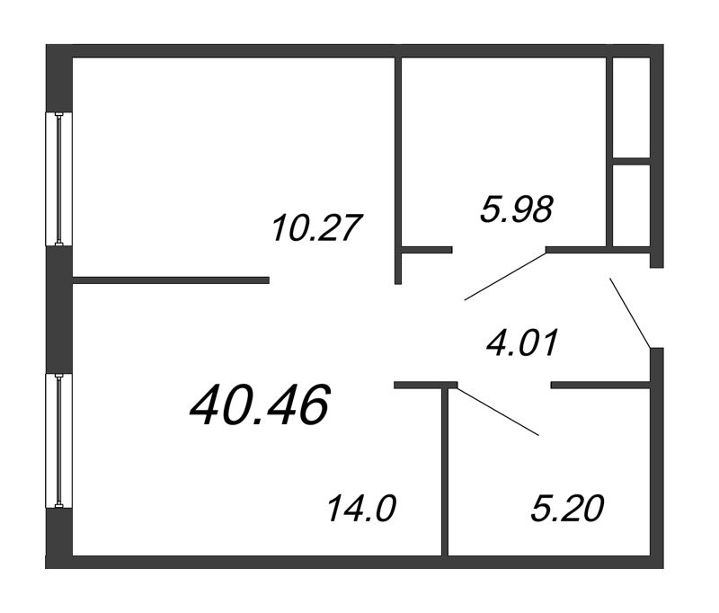 1-комнатная квартира, 40.46 м² в ЖК "ПРО'МОЛОDОСТЬ" - планировка, фото №1