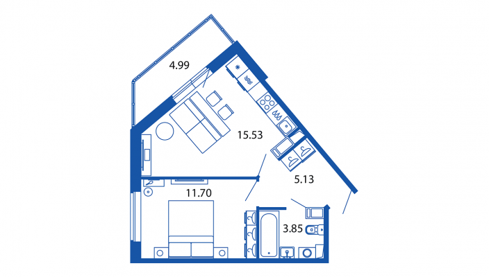 2-комнатная (Евро) квартира, 36.23 м² в ЖК "Полис ЛАВрики" - планировка, фото №1