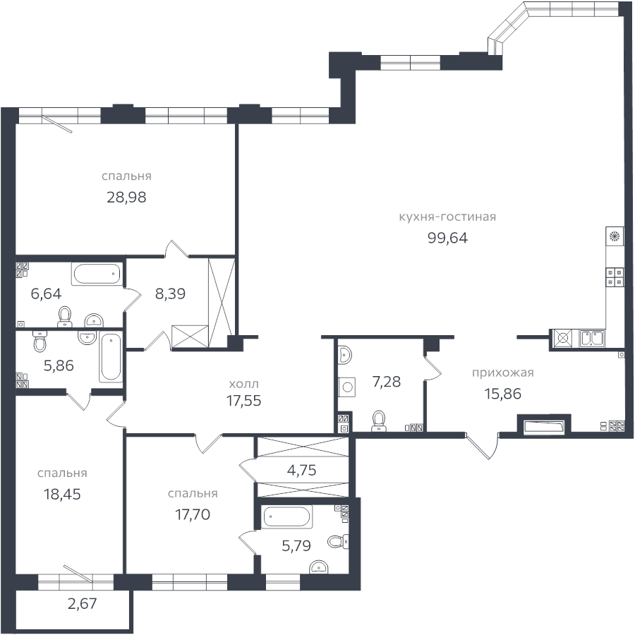 4-комнатная (Евро) квартира, 246.2 м² - планировка, фото №1