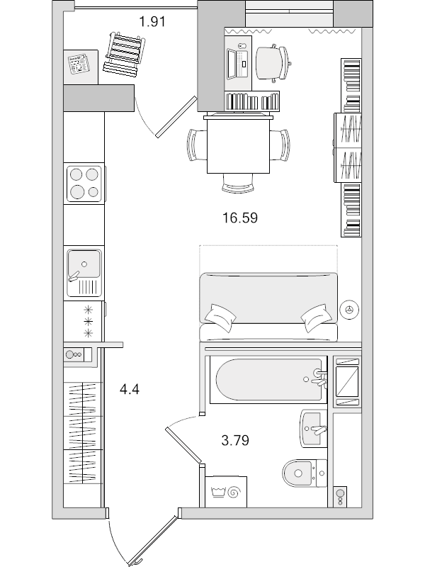 Квартира-студия, 26.69 м² в ЖК "Город Первых" - планировка, фото №1