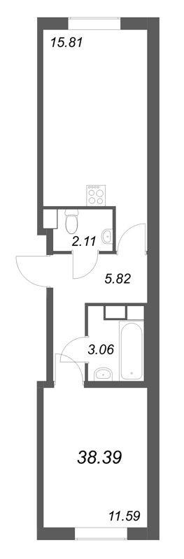 2-комнатная (Евро) квартира, 38.39 м² в ЖК "Кинопарк" - планировка, фото №1