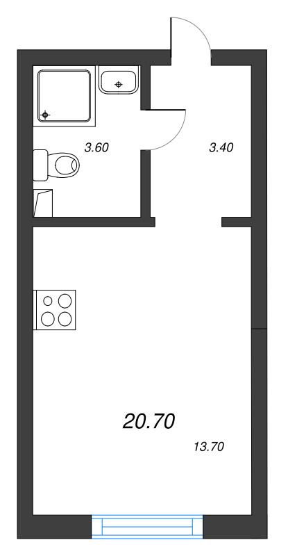 Квартира-студия, 20.7 м² в ЖК "Ручьи" - планировка, фото №1