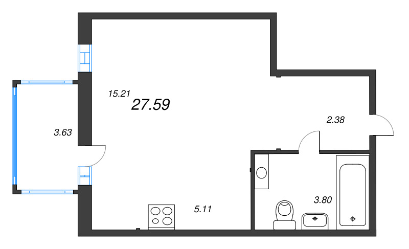 Квартира-студия, 27.7 м² - планировка, фото №1