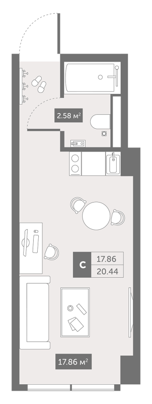 Квартира-студия, 20.44 м² в ЖК "Zoom Черная речка" - планировка, фото №1