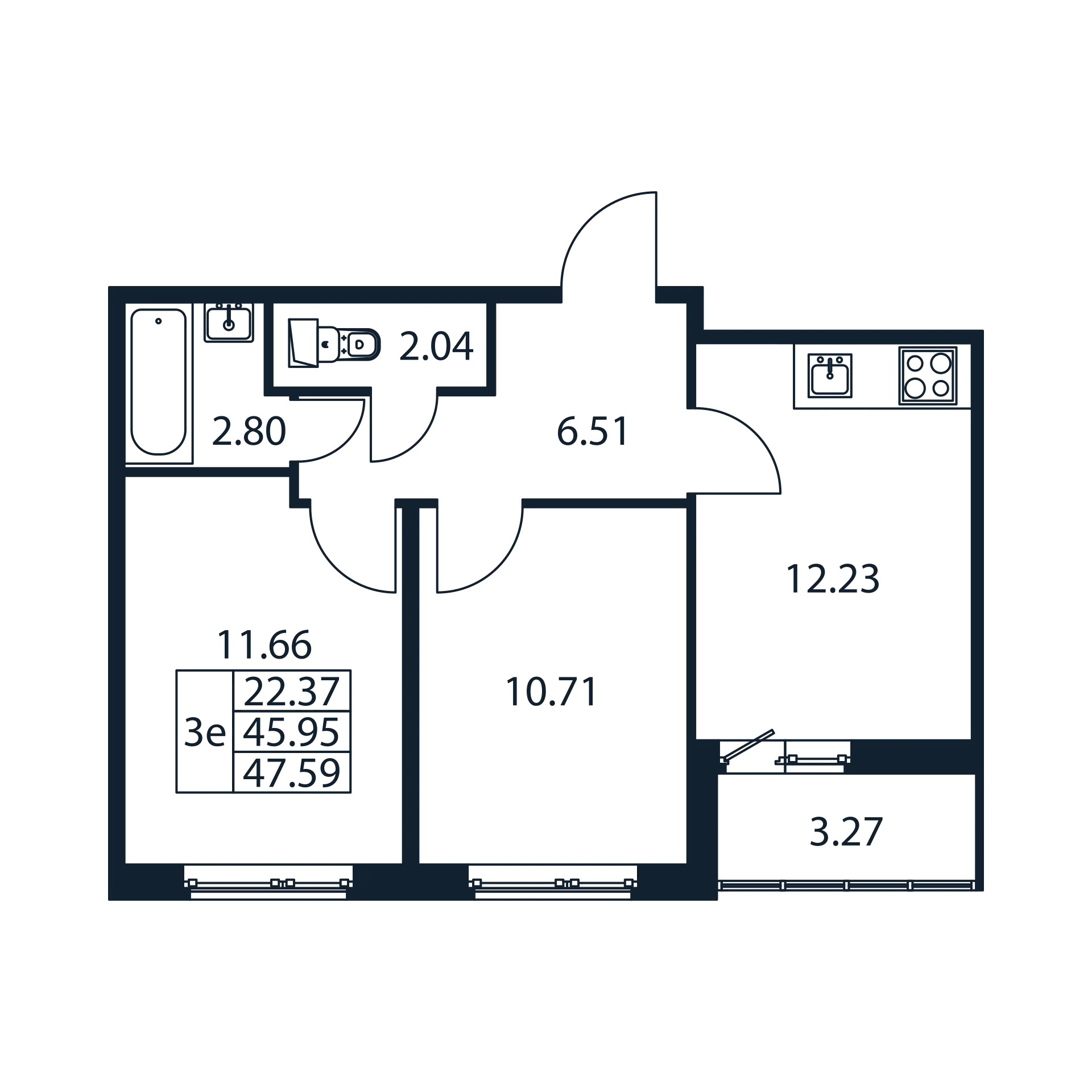 2-комнатная квартира, 45.95 м² в ЖК "Полис ЛАВрики" - планировка, фото №1
