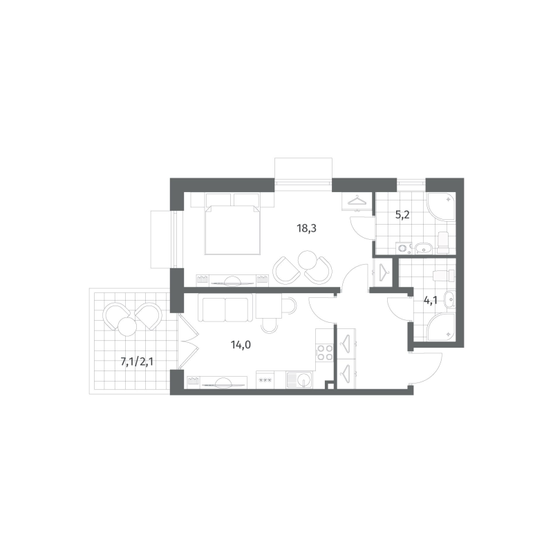 1-комнатная квартира, 50.5 м² в ЖК "Парусная 1" - планировка, фото №1