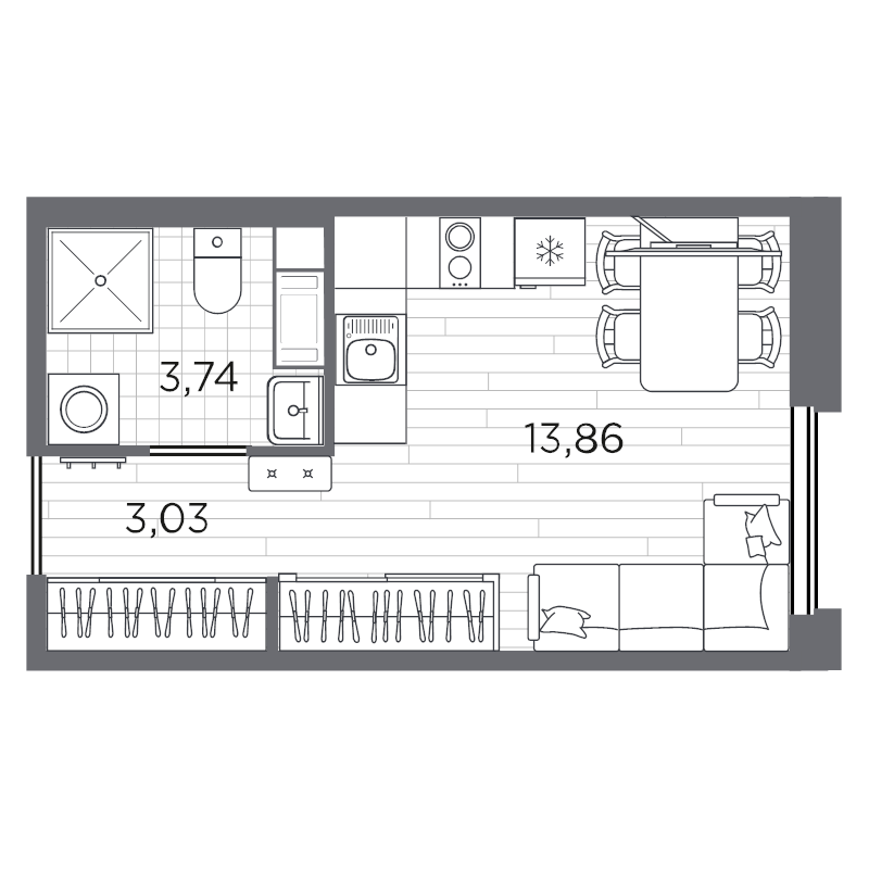 Квартира-студия, 20.63 м² в ЖК "PLUS Пулковский" - планировка, фото №1