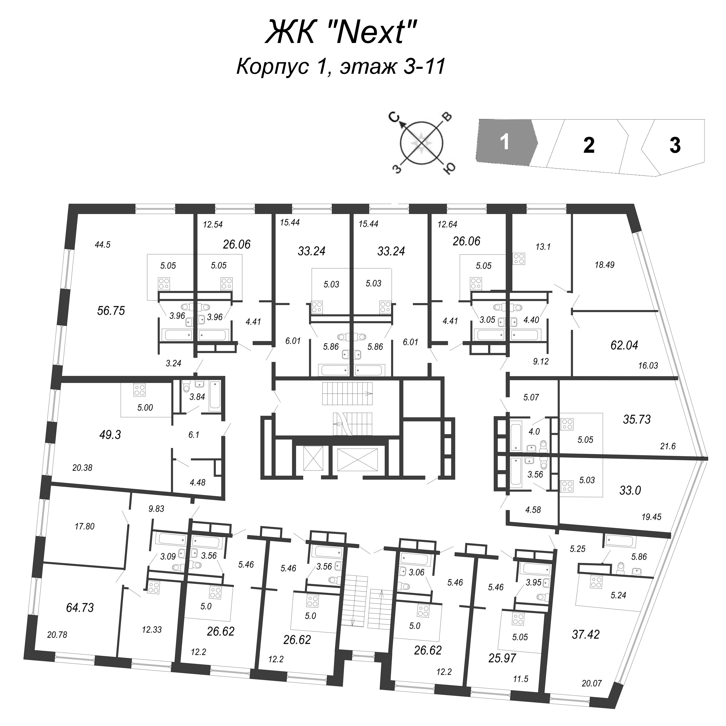Квартира-студия, 33.4 м² в ЖК "Next" - планировка этажа