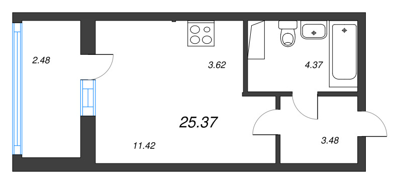 Квартира-студия, 25.37 м² - планировка, фото №1