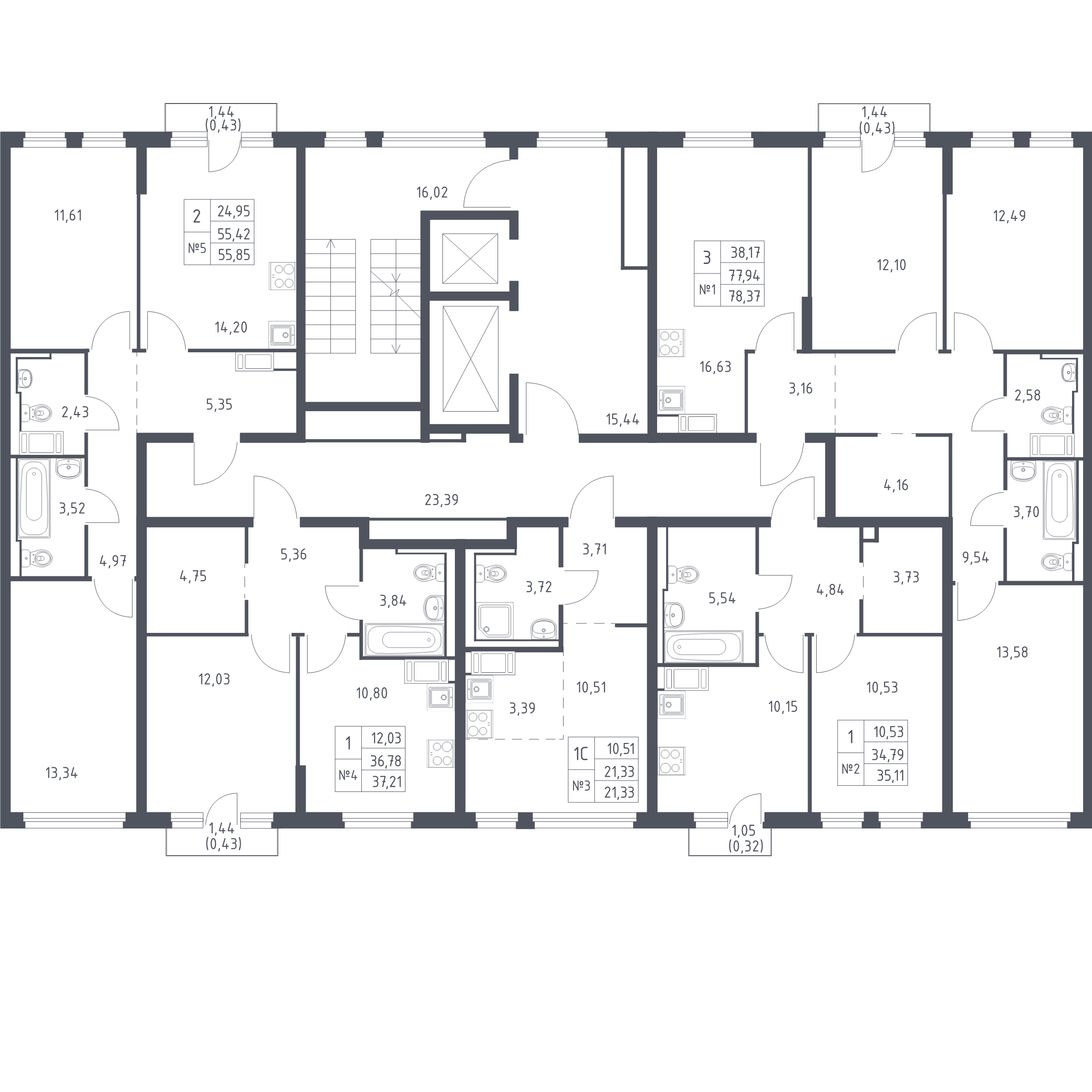 2-комнатная квартира, 55.85 м² в ЖК "Новое Колпино" - планировка этажа