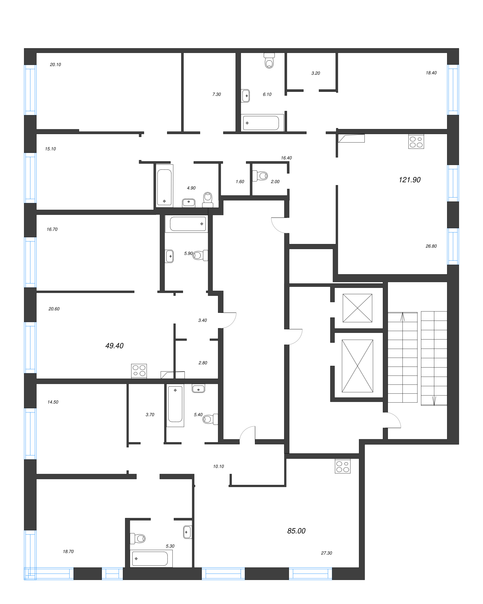 4-комнатная (Евро) квартира, 121.9 м² в ЖК "ЛДМ" - планировка этажа