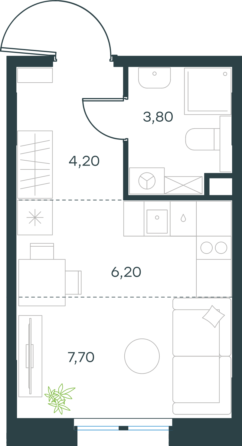 Квартира-студия, 21.9 м² в ЖК "Левел Мечникова" - планировка, фото №1