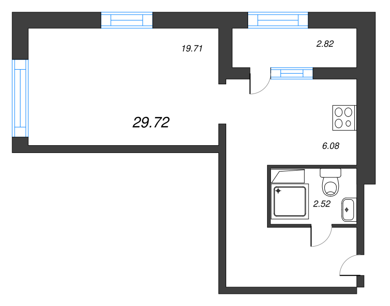 Квартира-студия, 29.72 м² в ЖК "БелАрт" - планировка, фото №1