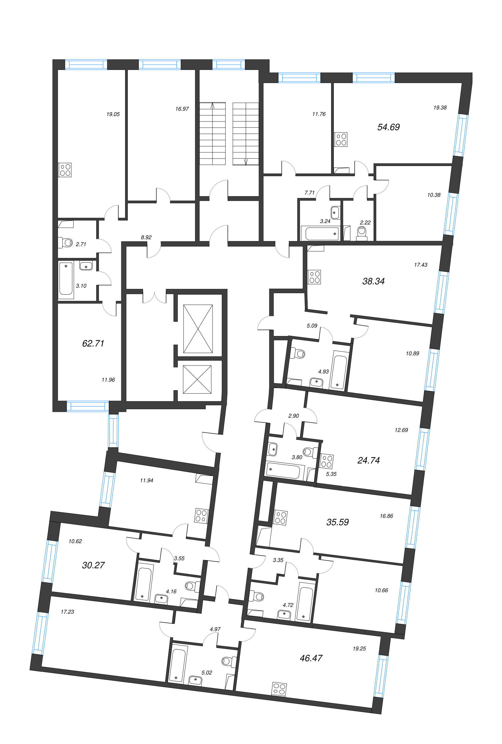 Квартира-студия, 24.74 м² в ЖК "Остров Первых" - планировка этажа