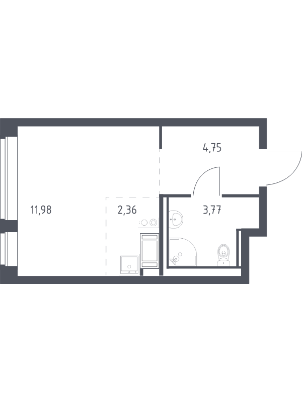 Квартира-студия, 22.86 м² в ЖК "Новое Колпино" - планировка, фото №1