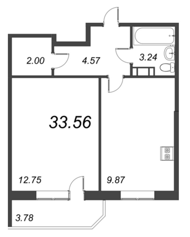 1-комнатная квартира, 33.56 м² в ЖК "Капральский" - планировка, фото №1