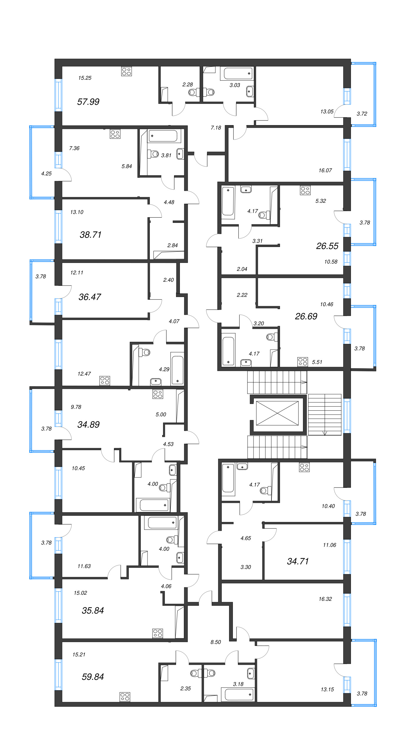 1-комнатная квартира, 34.71 м² в ЖК "Окла" - планировка этажа