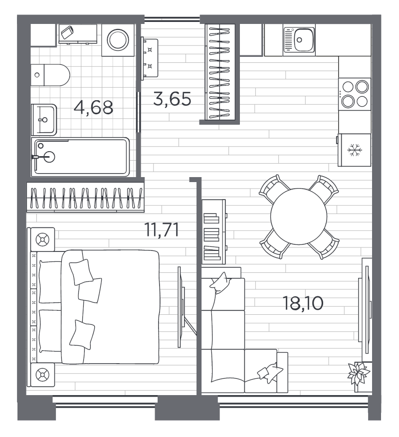 1-комнатная квартира, 38.14 м² в ЖК "PLUS Пулковский" - планировка, фото №1