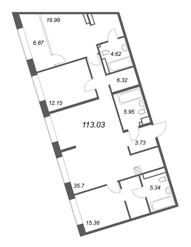 4-комнатная (Евро) квартира, 113.03 м² в ЖК "17/33 Петровский остров" - планировка, фото №1