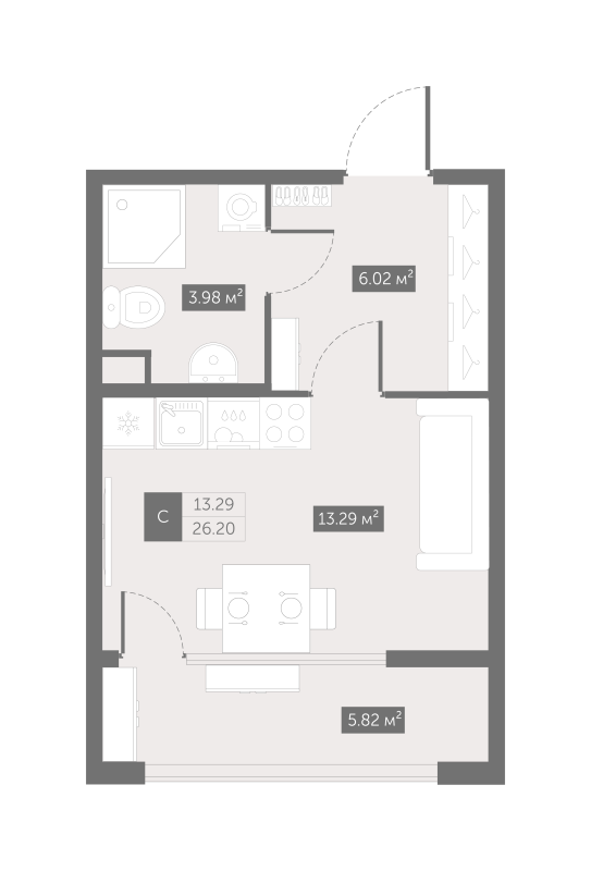 Квартира-студия, 25.9 м² в ЖК "UP-квартал Новый Московский" - планировка, фото №1