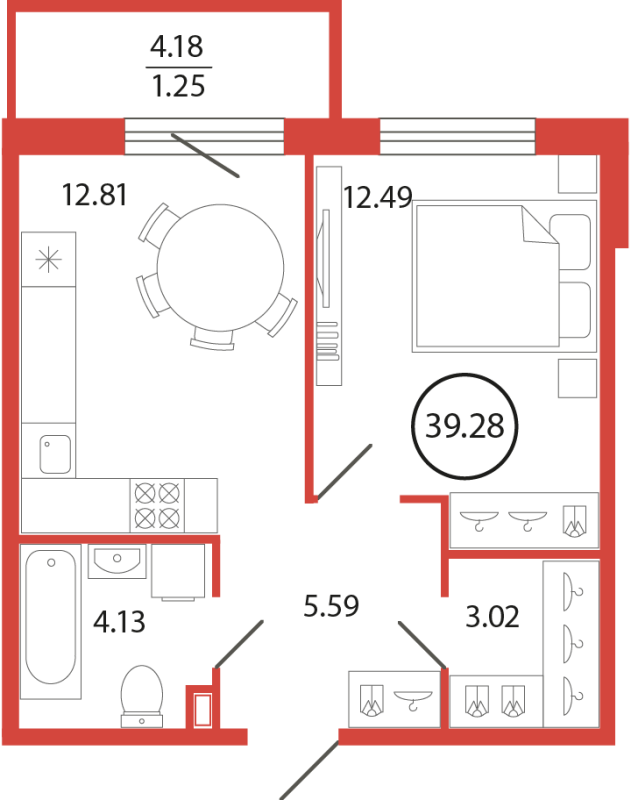 1-комнатная квартира, 39.28 м² в ЖК "Энфилд" - планировка, фото №1